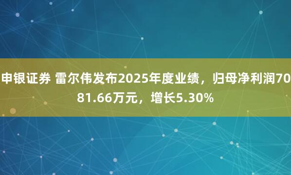 申银证券 雷尔伟发布2025年度业绩，归母净利润7081.66万元，增长5.30%