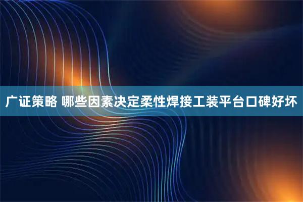 广证策略 哪些因素决定柔性焊接工装平台口碑好坏